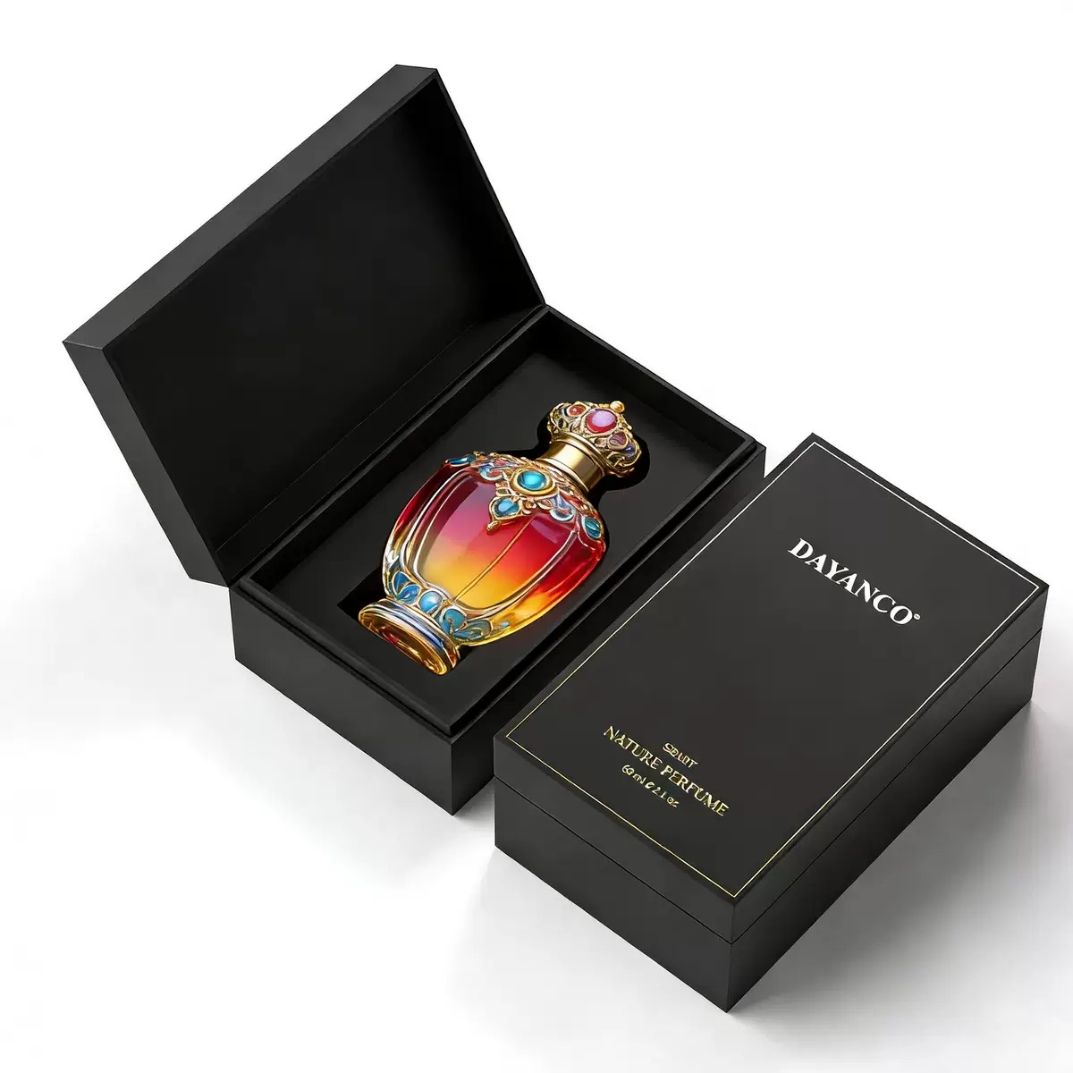Rigid perfume gift box with fitted insert